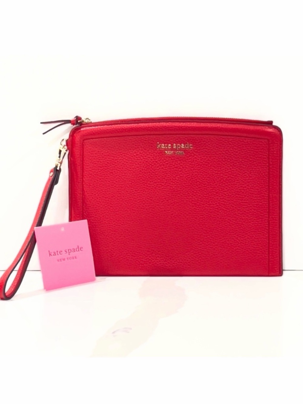 🆕 NWT Kate Spade Large Red Pebbled Leather Wristlet